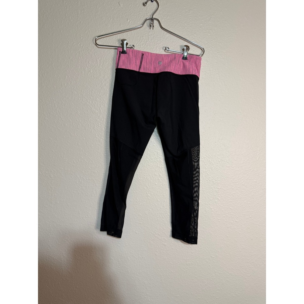 Lululemon Mesh Panel Crop Leggings Black Pink Space Dye Waistband‎ Size 4
